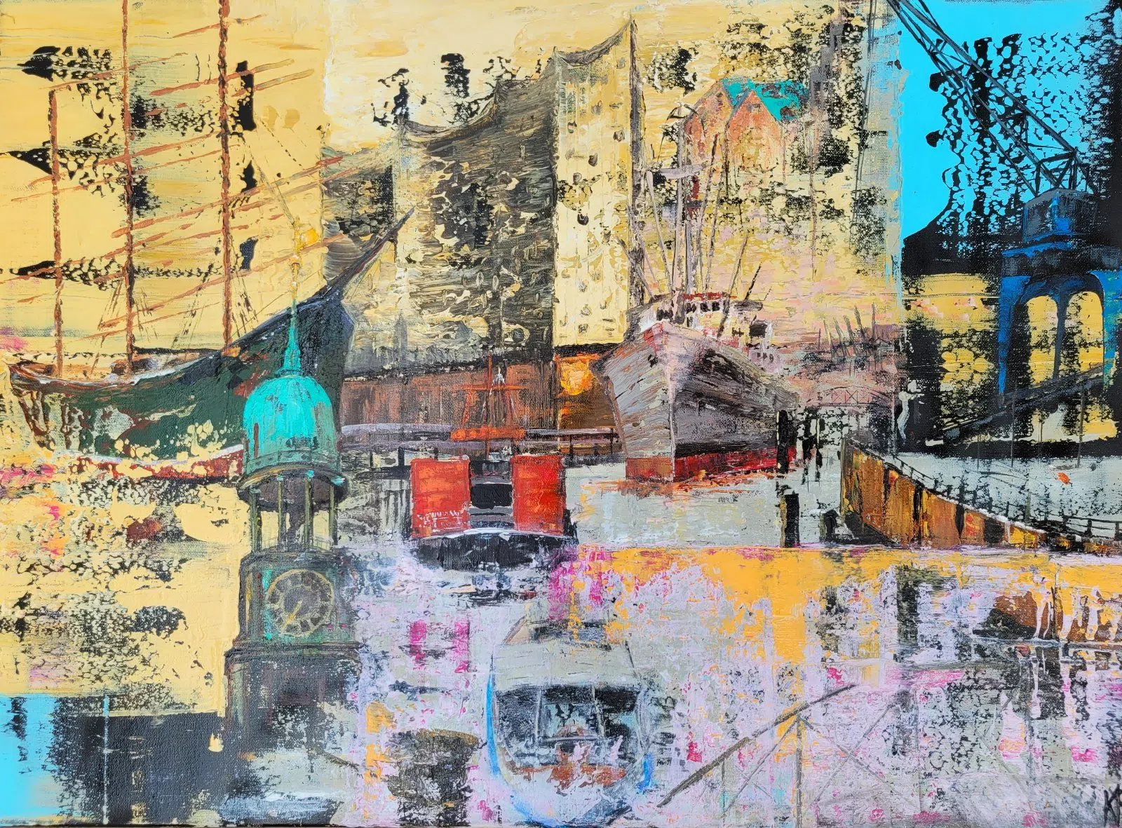 KF Malerei 20 x Hamburg Schwimmer Bild Kunst Gemälde Original