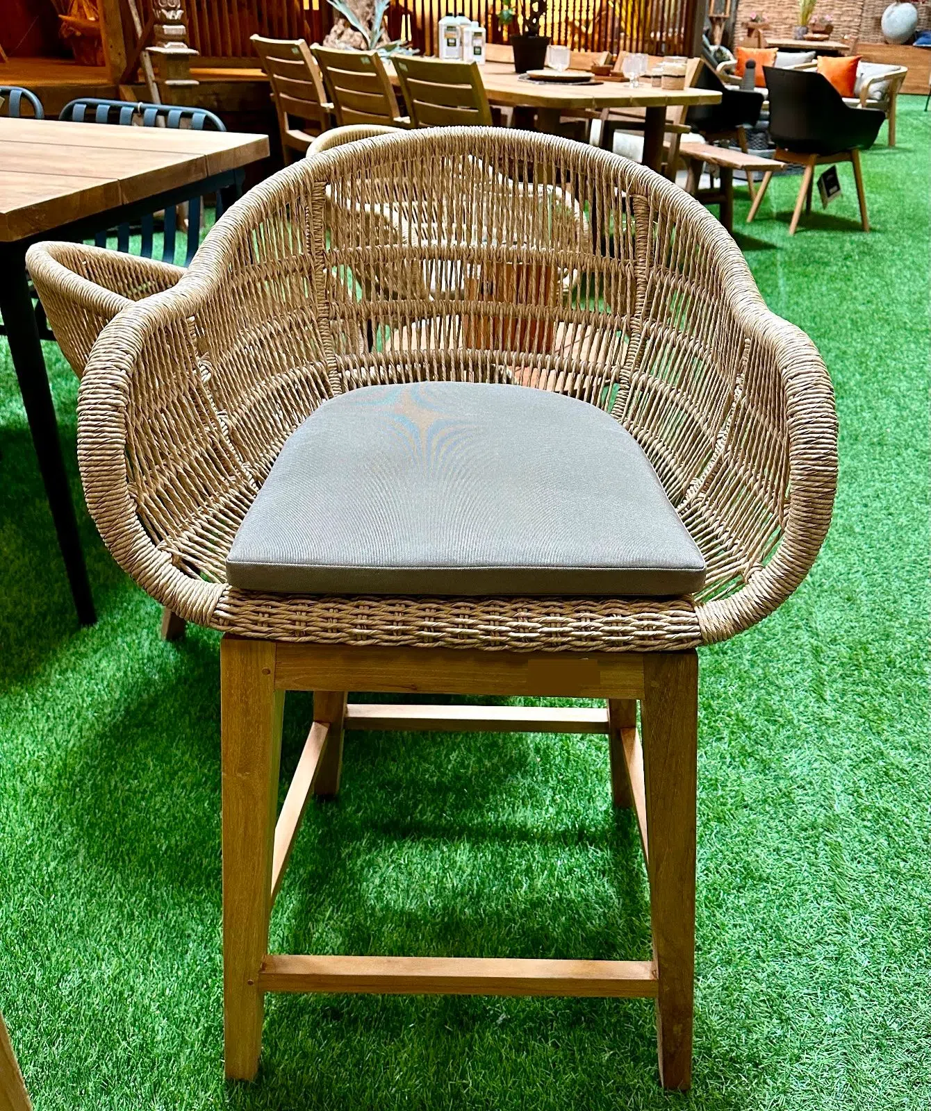 Garten Barstuhl Rope Seil Taupe Teak Holz NEU Bar Stuhl Möbel