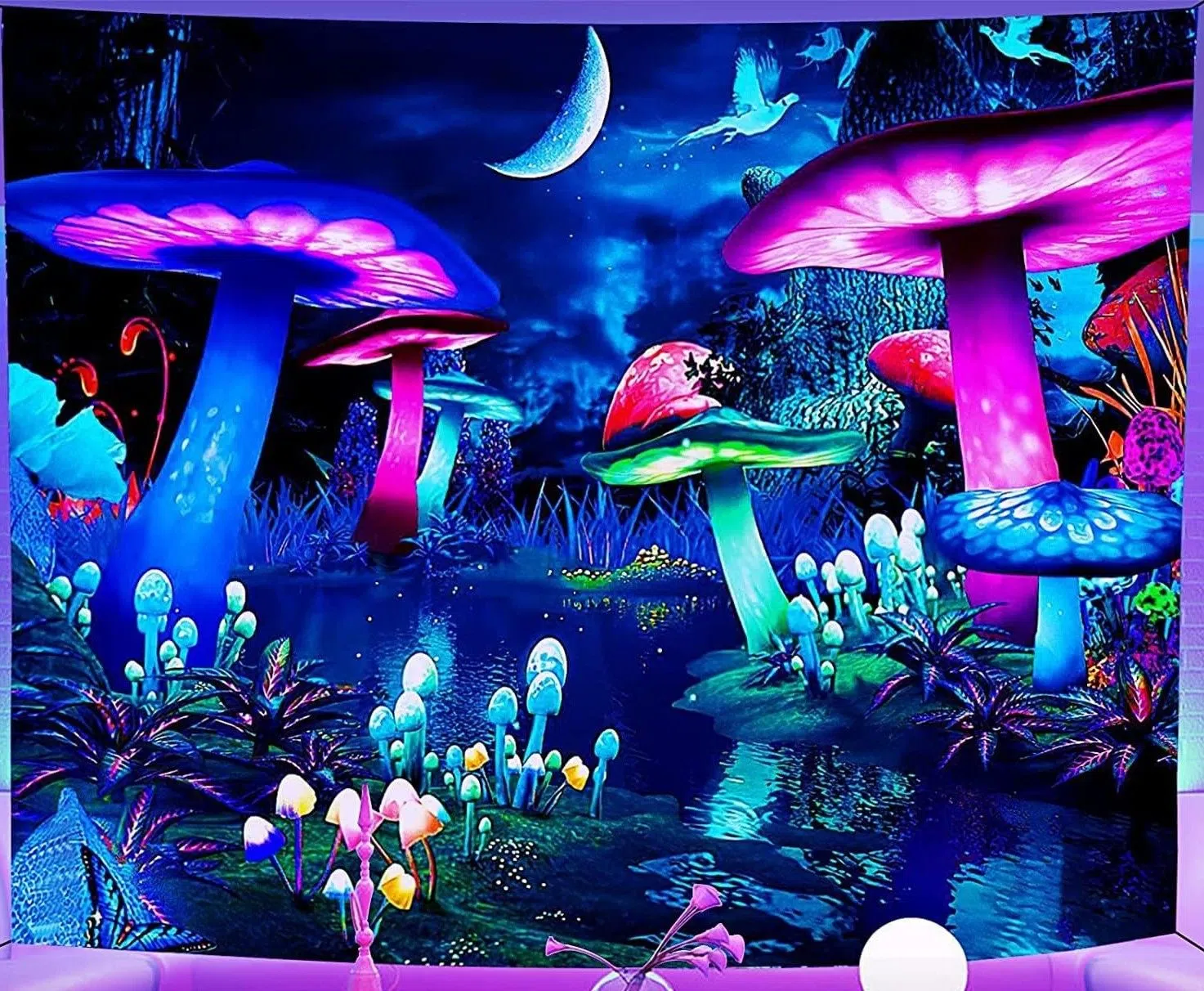UV/Schwarzlicht Wandtuch "Pilznacht" in 3 Größen || Wandteppich