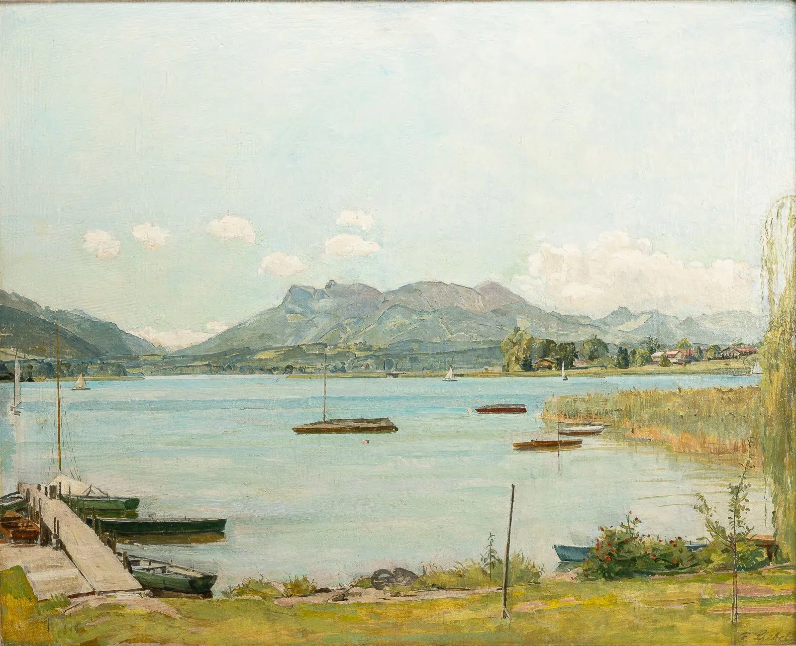 Gemälde Chiemsee von Fritz Liebel Antik Öl Fineart
