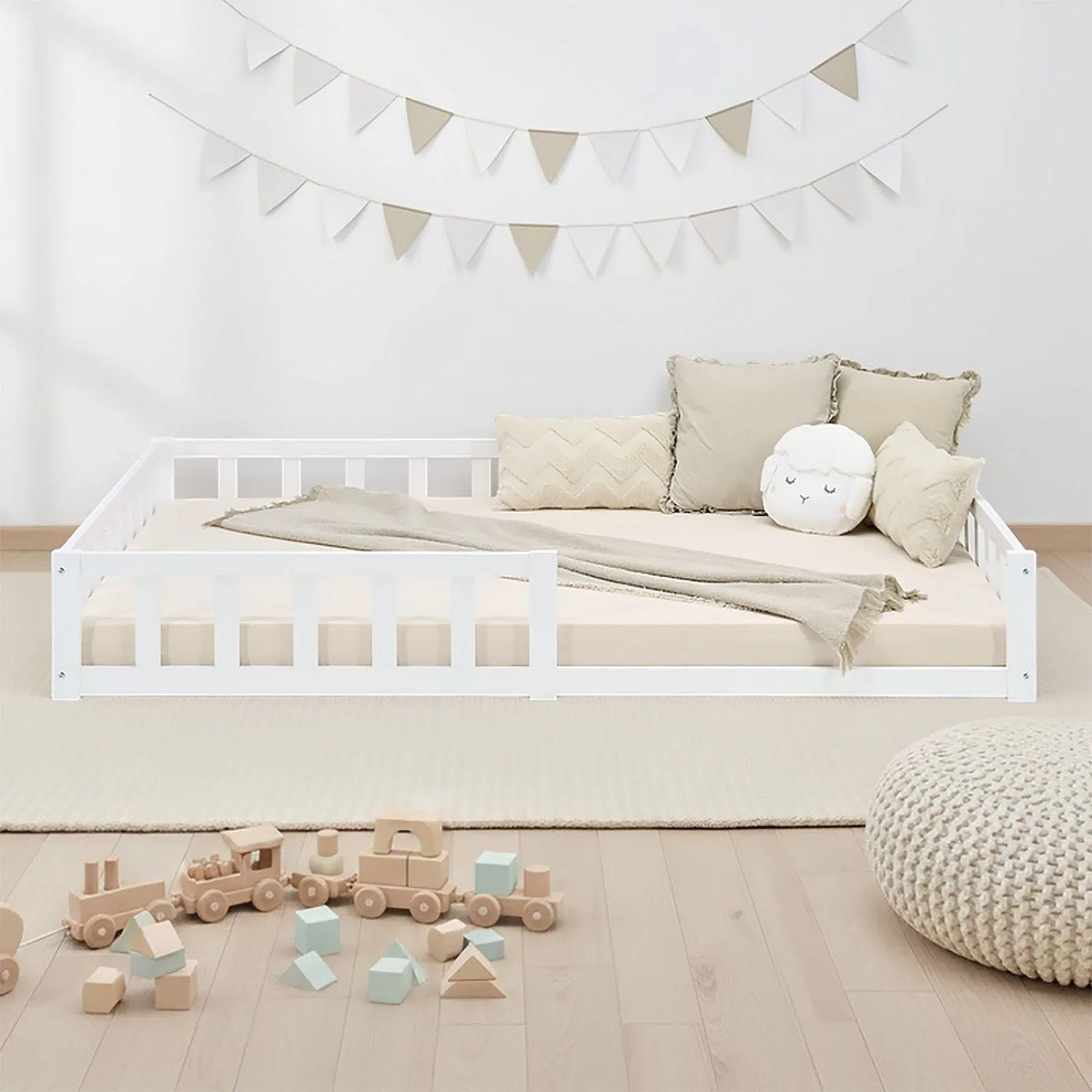 NEU Kinderbett Bodenbett Montessori Babybett weiss 120x200 020+Dü