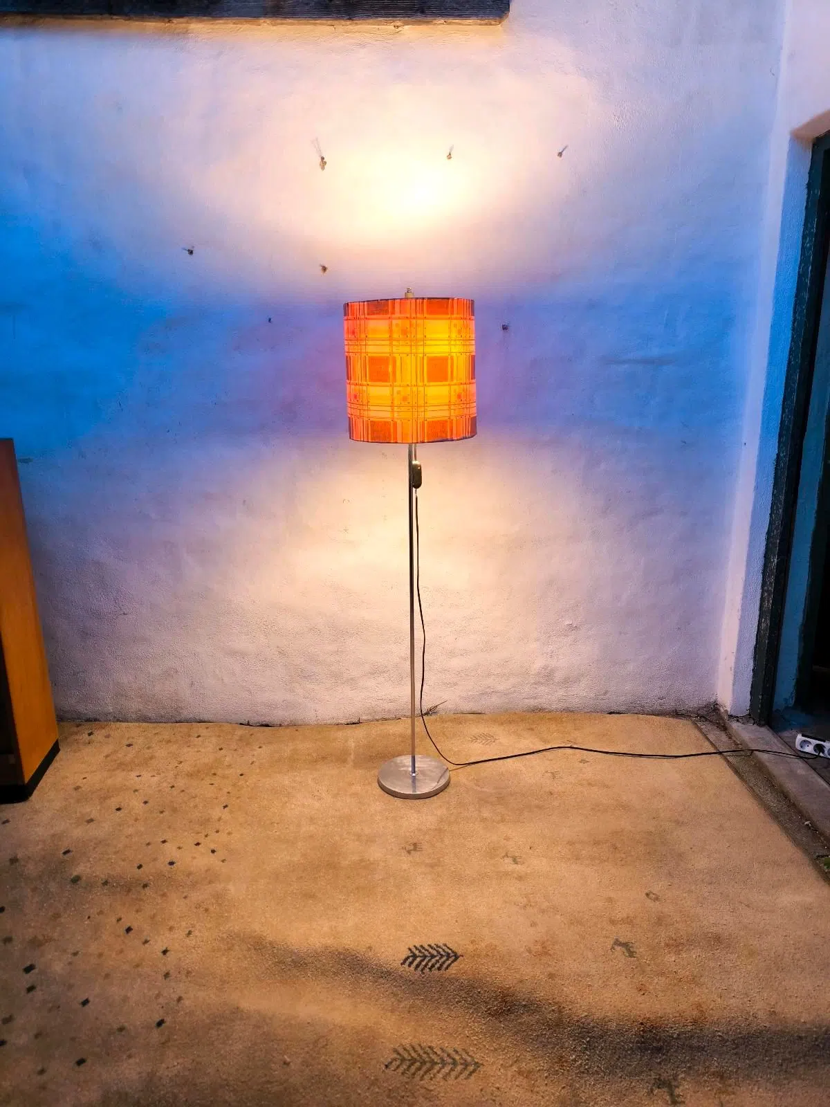 Mid-century Stehlampe Vintage Leuchte Stoff-Schirm 70er