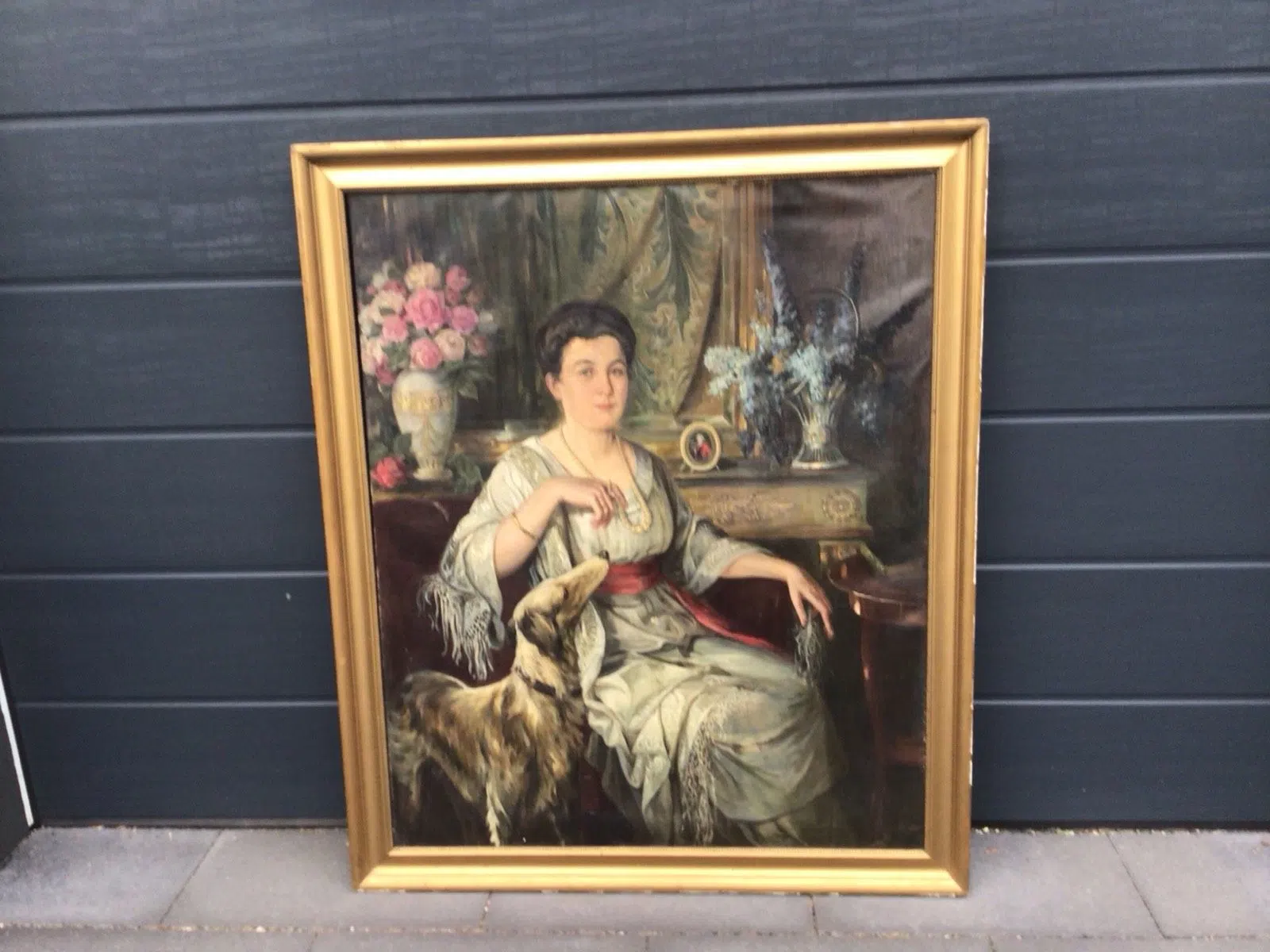 C. Kögl altes Gemälde DAME mit Hund