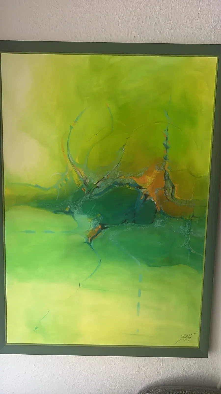 XXL  Original Gemälde 100 x70 cm grün,türkis,signiert „Hof“ 90er