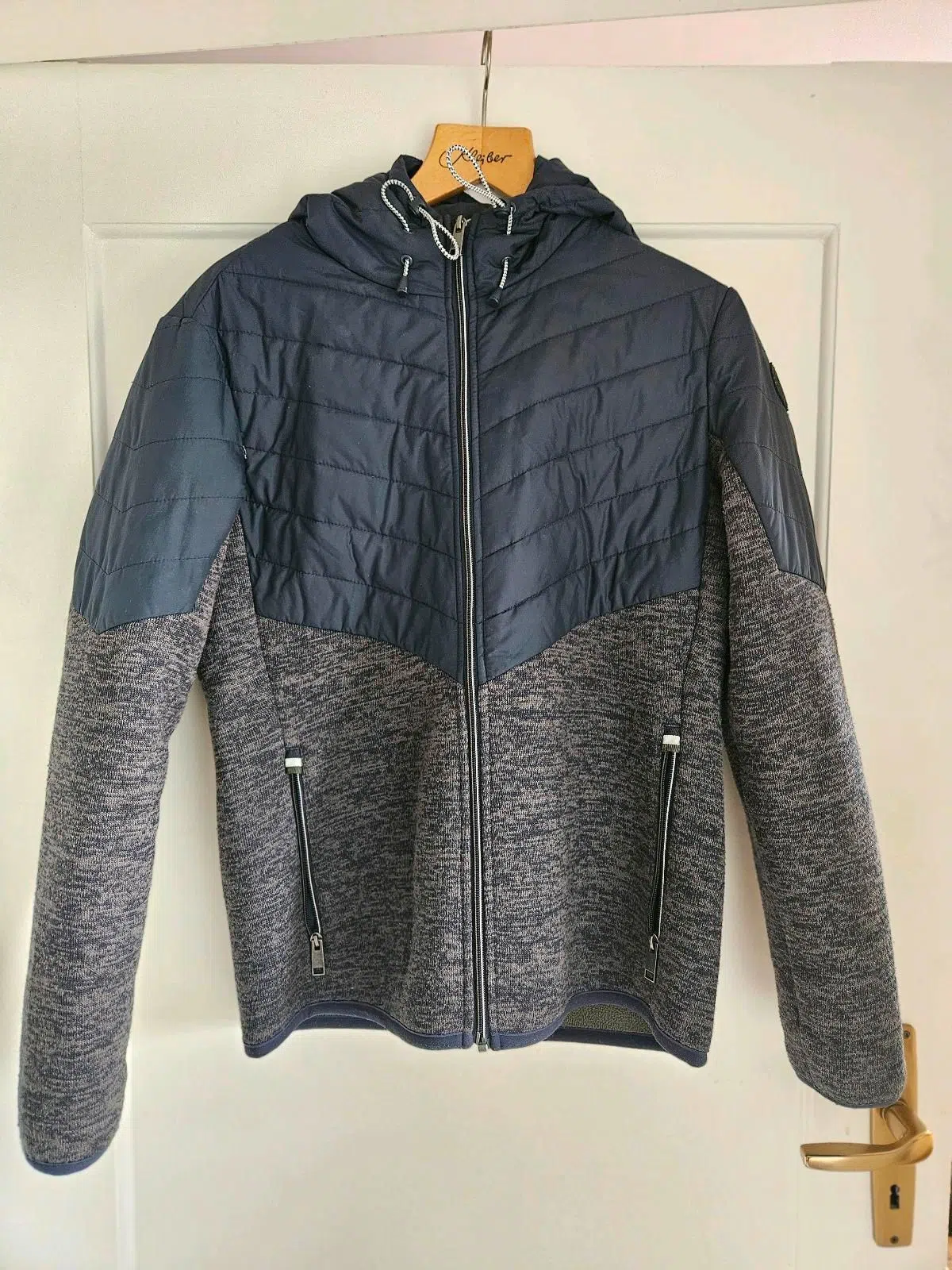 S.Oliver Herrenjacke Daune/Stoff Mix Blau Grau Gr. M