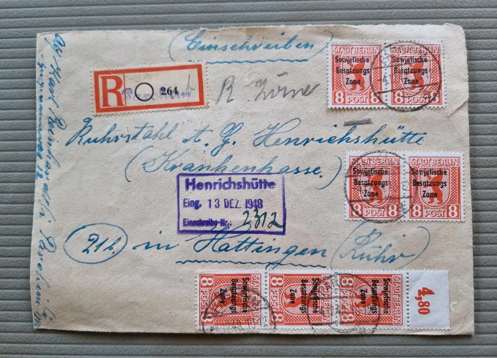 EINSCHREIBEBRIEF MIT FRANKATUR VON 1948