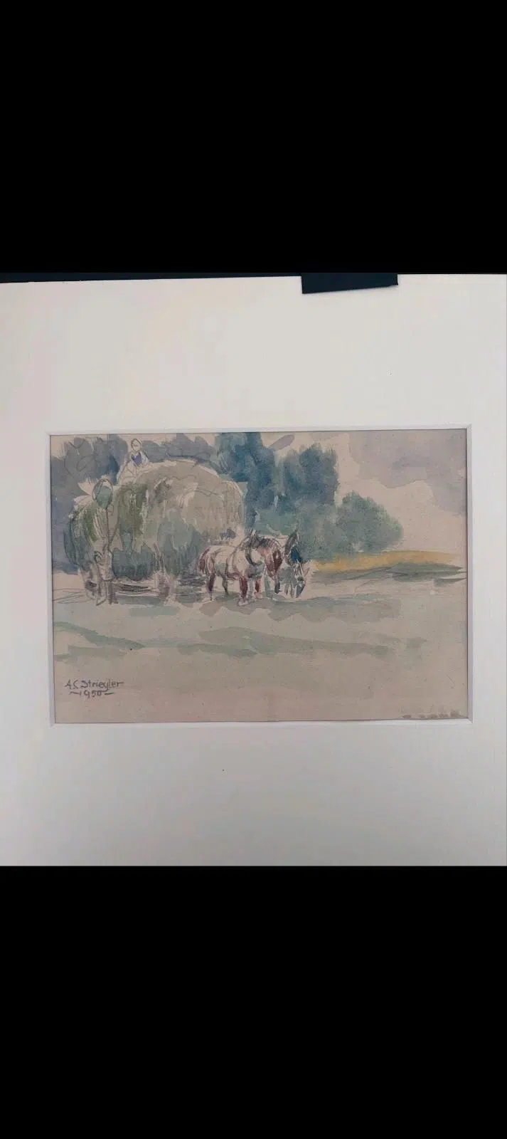 Aquarell Gemälde Pferdewagen  Andreas Curt Striegler 1950