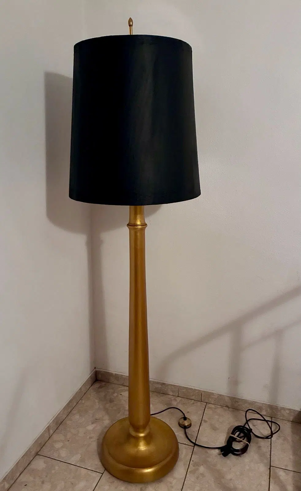 Stehlampe Schwarz Gold, 178 cm, massives Echtholz