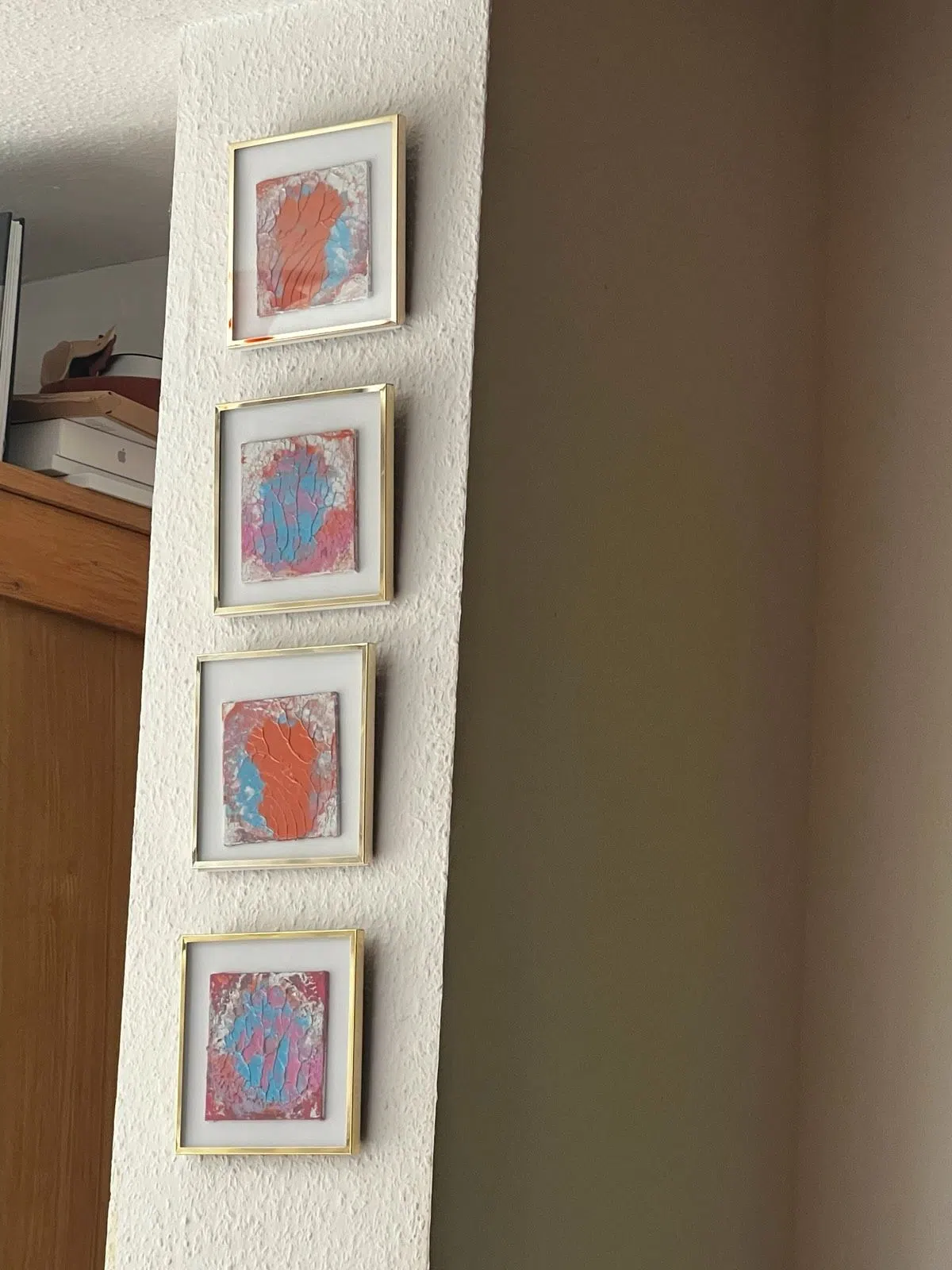 4 Set Original Gemälde Strukturbilder - Goldrahmen Unikate