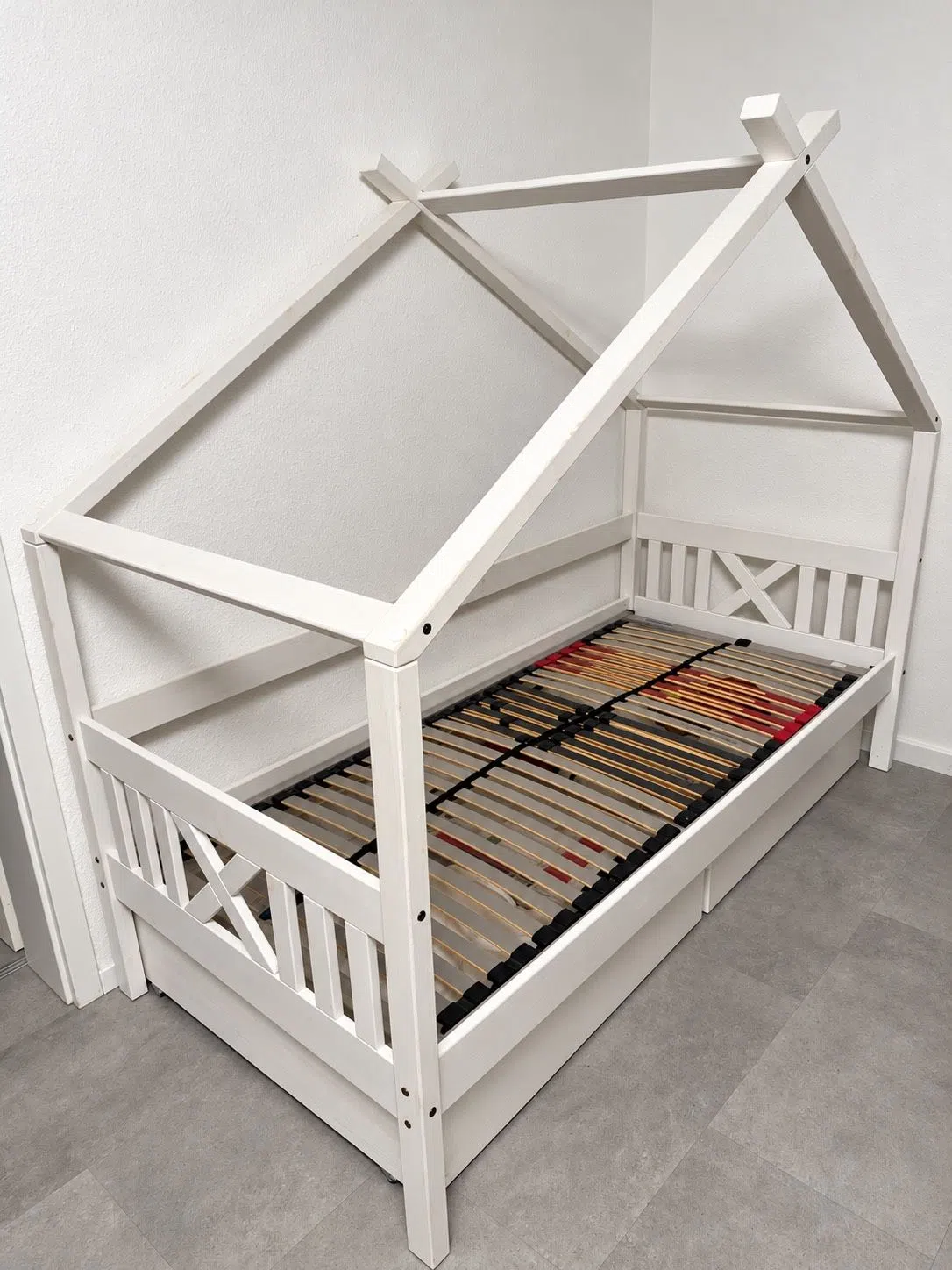 KINDERBETT - 90 x 200 - HOLZ - Weiß - LATTENROST - ❗️TOP ❗️