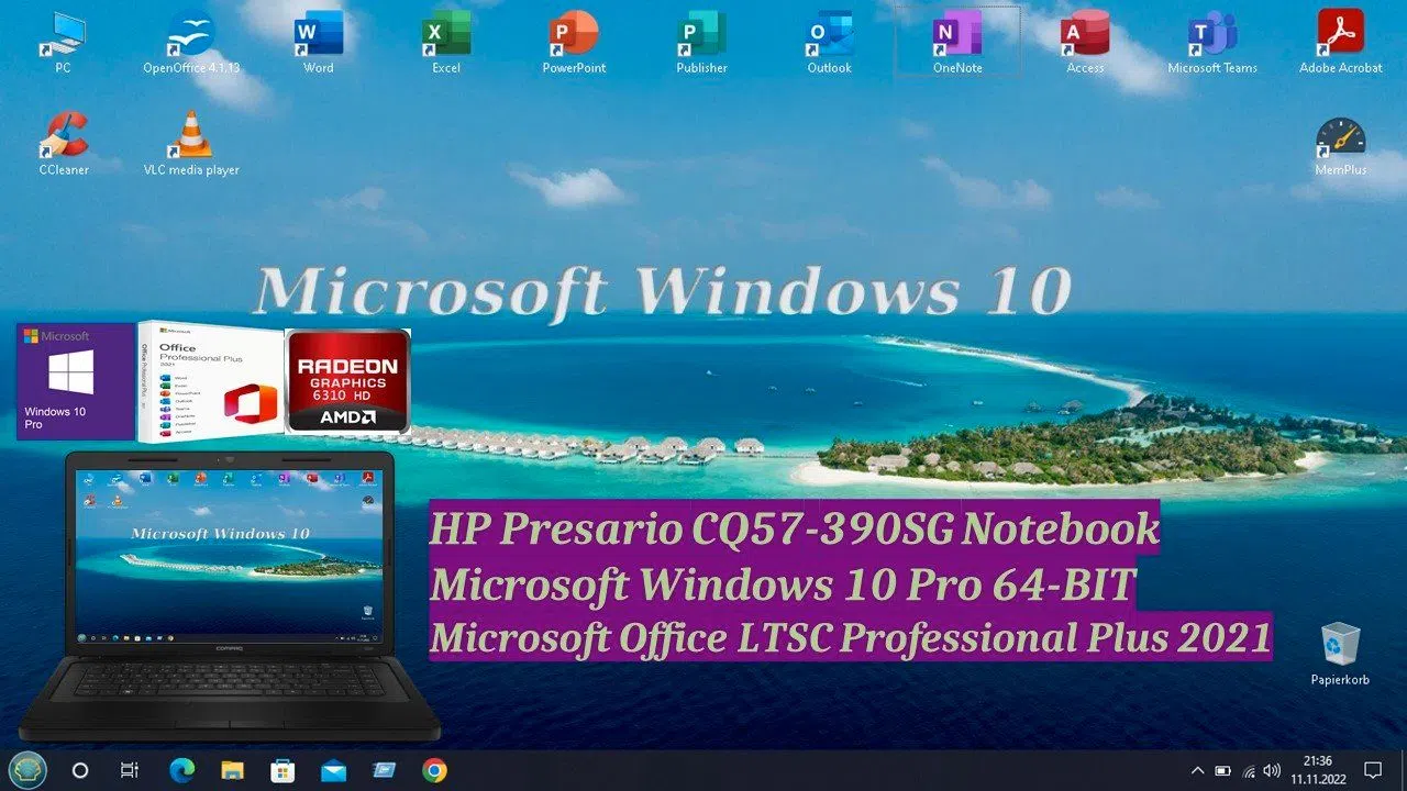 HP Presario CQ57 Notebook AMD-300* 6 GB RAM-Win10 Pro-Office 2020