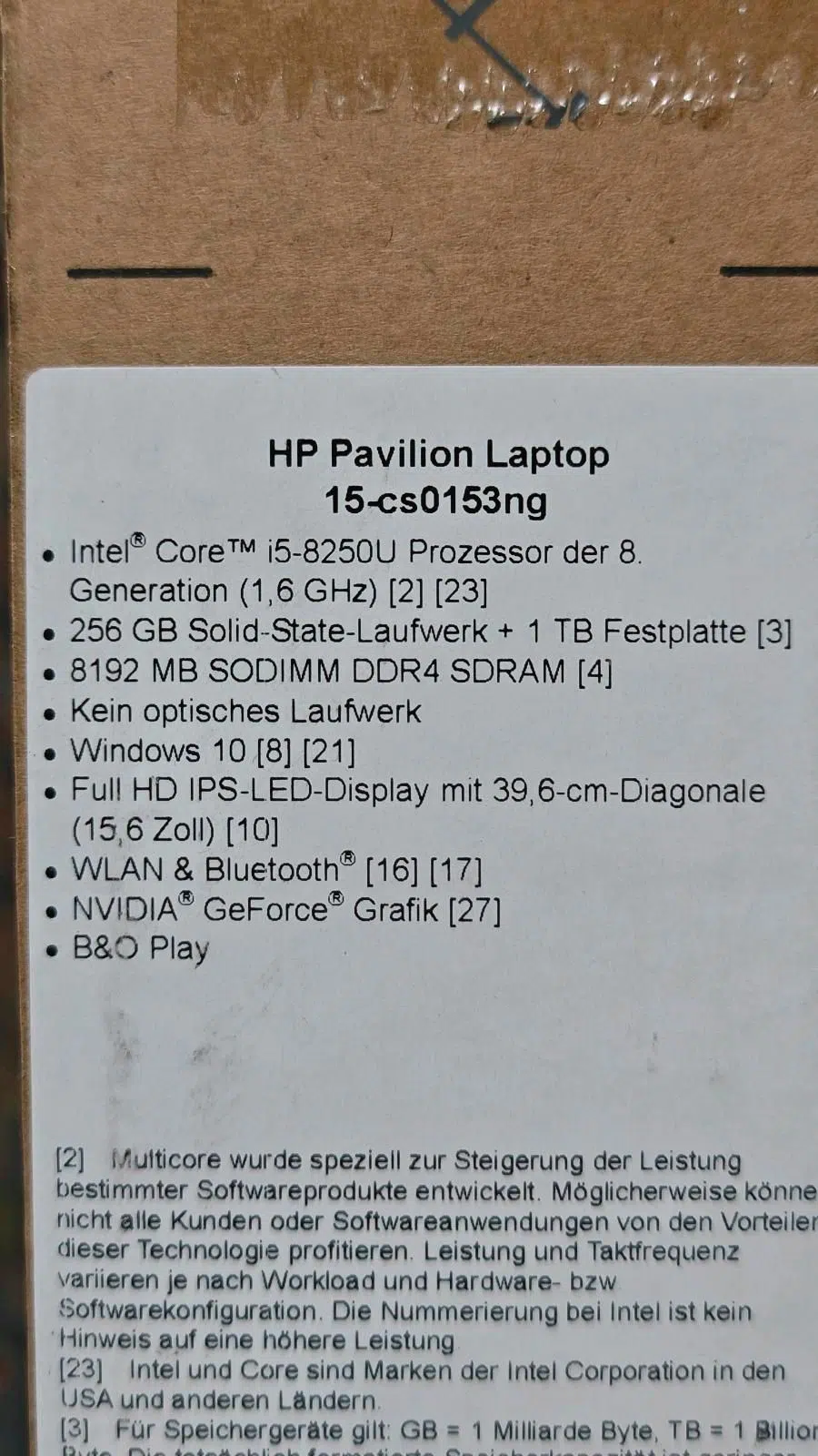 Laptop HP Pavilion 15-cs0153ng